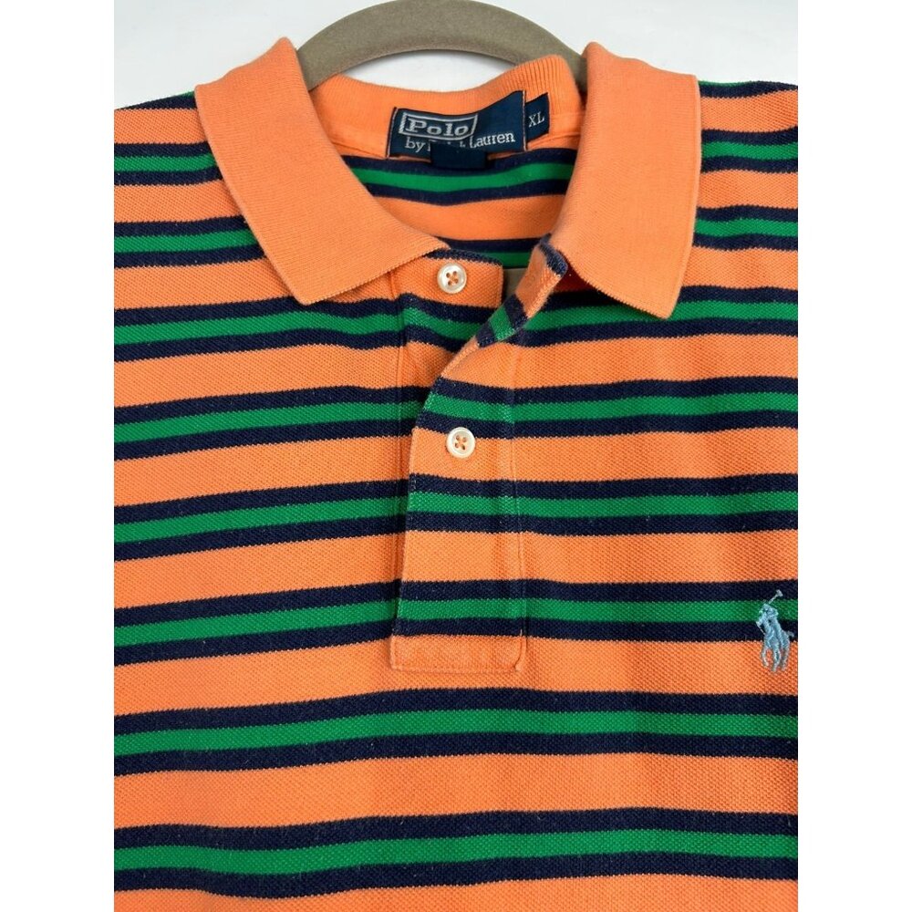 Polo Ralph Lauren Shirt Men's XL Orange Striped Casual Athleisure Vintage - Picture 9 of 10